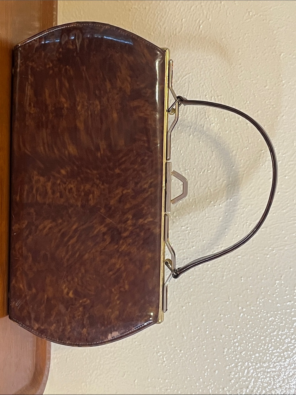 Vintage, Vinyl- Brown Tortoiseshell, Top-Handle, Women's Handbag